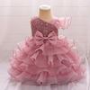Luxury Baby Sequin Party Dress For Girl Christmas Toddler Layered Bow 1st Birthday Wedding Girl Dresses Formal Lace Baby Clothes