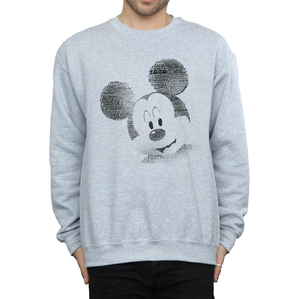 Disney Mens Mickey Mouse Text Face Sweatshirt