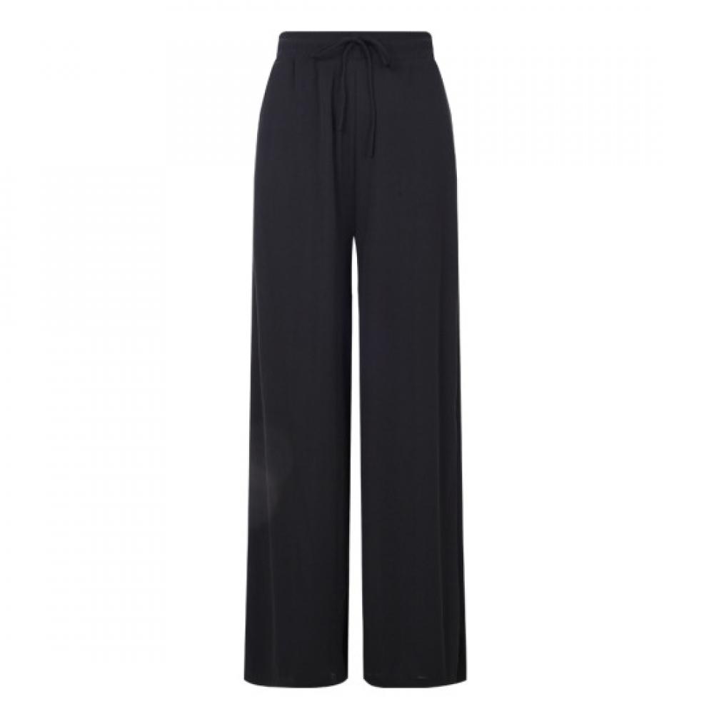 Shop Women Ribbed Stretch Wide Pants Waistband Pocket Black Pic Wpt 20563