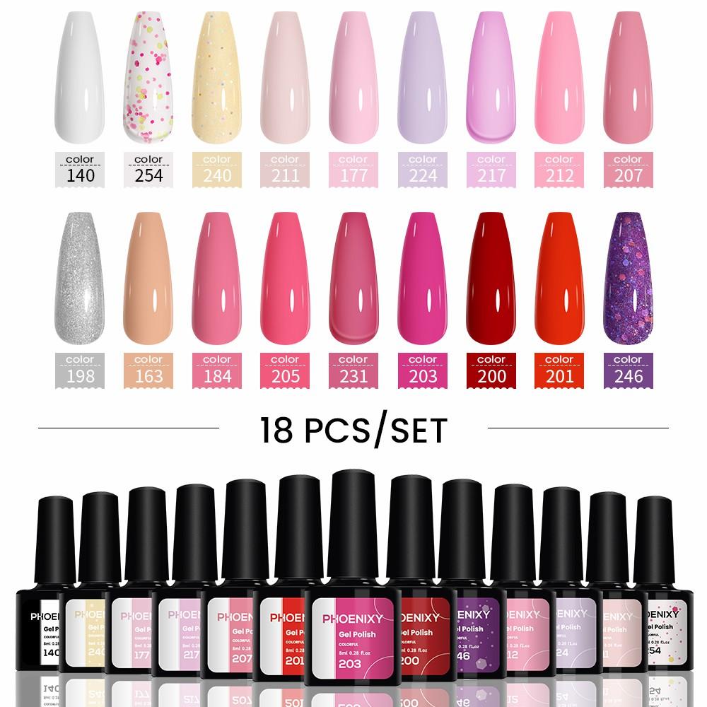 PHOENIXY 6/10/12/13/18/20 шт., набор цветных гель-лаков для ногтей, набор гелей для замачивания с чистым цветом для дизайна ногтей, стартовый набор для начинающих, сделай сам дома