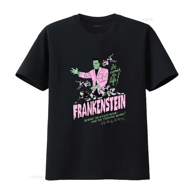 Vintage Retro Horror Movie Frankenstein Monster Print Casual T Shirt Vintage Washed Comfortable Unisex Designer Clothes