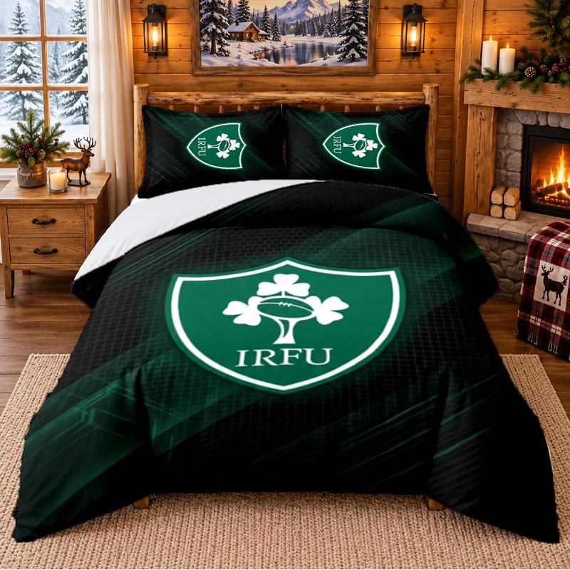 Printed 3Pcs Bedding Set Ireland Rugby Pattern Bed Sheet Pillowcase For Bedroom Decor