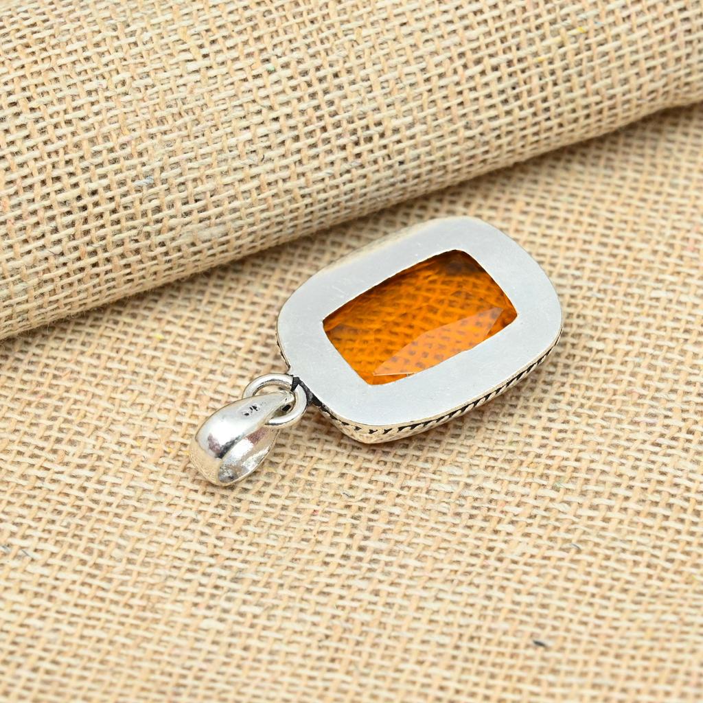 Thanksgiving Honey Topaz Gemstone 925 Sterling Silver Handmade Jewelry Pendant For Her