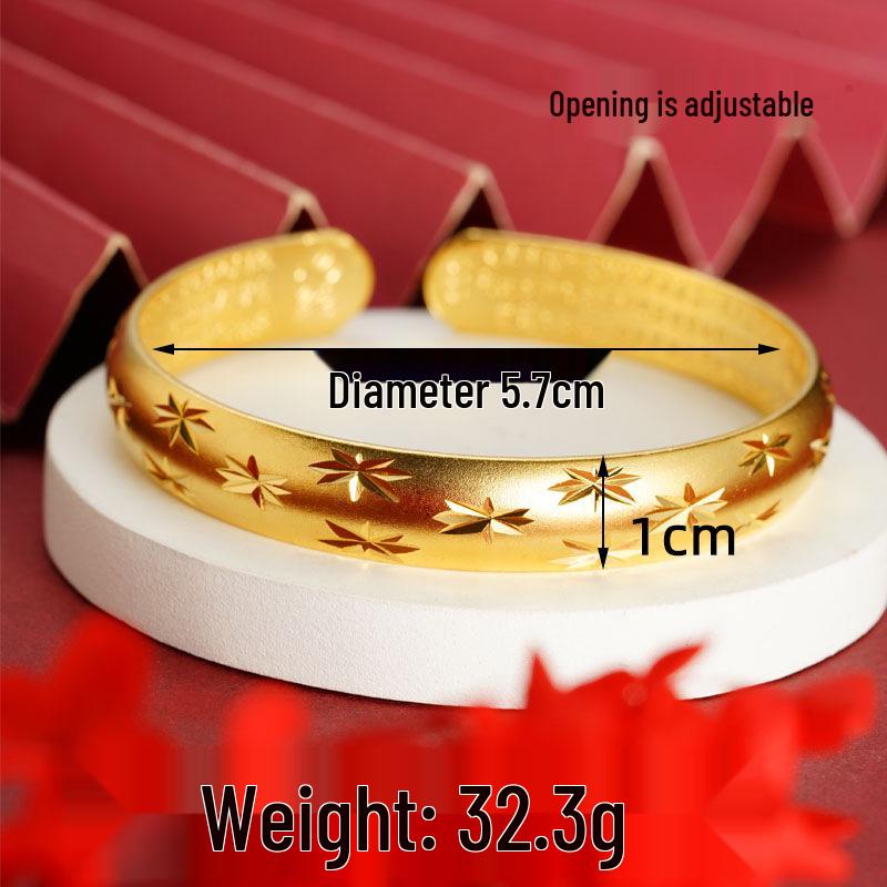 Вьетнамский браслет-манжета из песочного золота с текстом Сердечной сутры: Долговечный браслет из звездного латунного сплава для женщин.