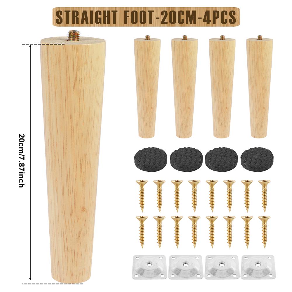 4/8Pcs Wooden Furniture Legs 8/15/20/25cm Oblique/Straight Table Feet Non-slip Chair Feet with Accessory Protective Pad for Sofa