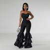Women's New Fashion Sexy Bustier Solid Colour Pressed Pleated Lace Jumpsuit Female
