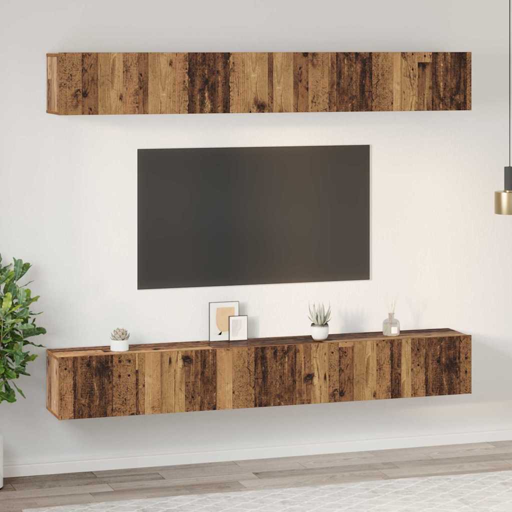 Wall Mounted TV Cabinet Set 6 pcs Reclaimed Wood Effect Particleboard