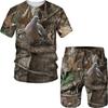 Summer Casual Camouflage Hunting Animal Wild Boar 3D T-Shirt Fashion Men's Tracksuit Short Sleeve Sportwear Men Clothing Suit