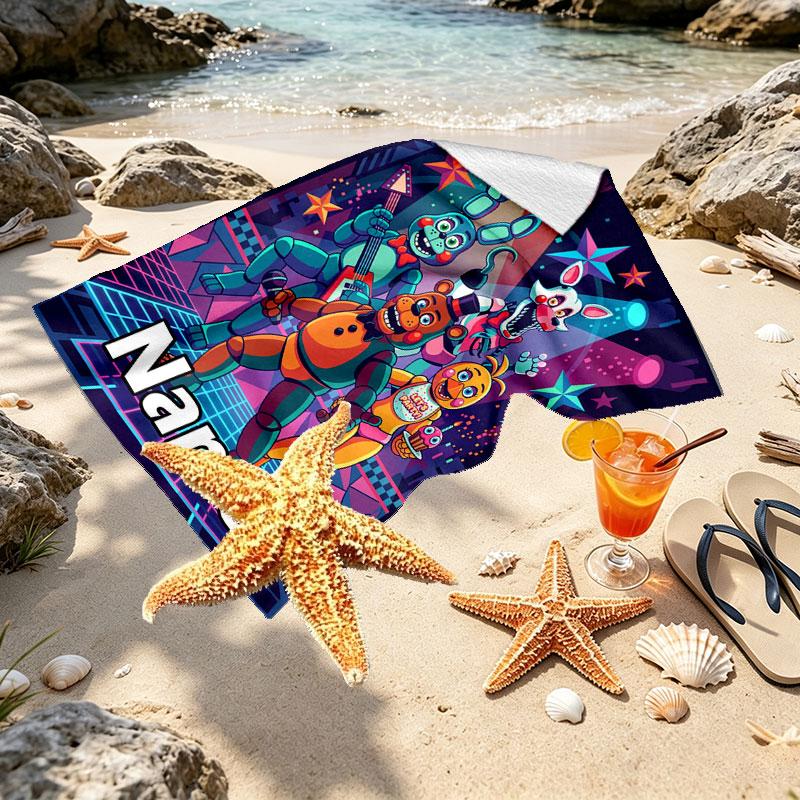 Custom Name Personalized Five Nights at Freddy's Print Beach Towel, for Trip Camping Beach Party Home Decor, Birthday Gift for Family & Friends