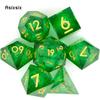 7 Pcs Green Golden Number Flowing Sand Sharp Edge Dice Polyhedral Dice Suitable for RPG Board Game