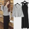 Korean Style Plus Size Women's Long Sleeve Knitted Suit Dress - Spring Collection