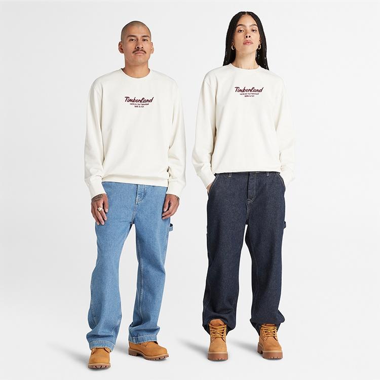 Timberland Sweatshirts Unisex Vintage White Crew Neck Moderate A6K5D-CM9