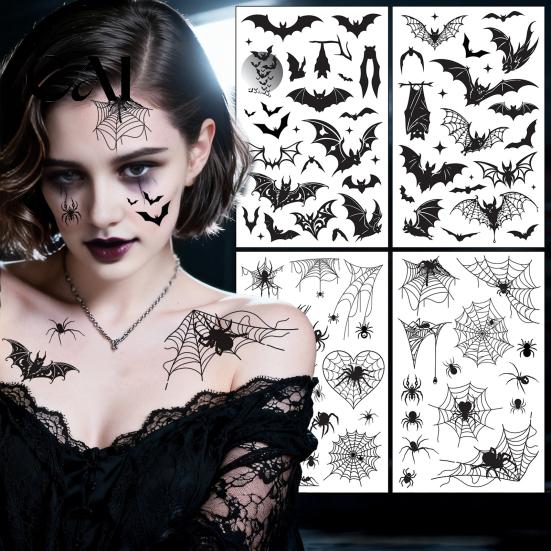 Decorative Accessories for Halloween 4Pcs Spider Bat Tattoo Stickers, 3D Realistic Temporary Body Art Skin Friendly Tattoos Kids Party, Waterproof