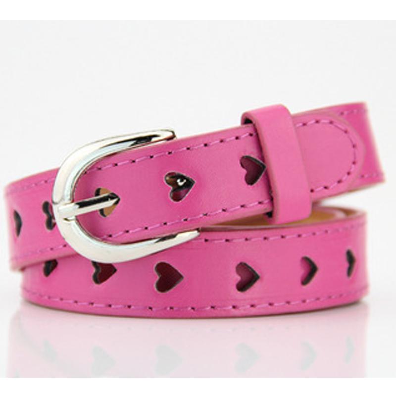 Women Girls Heart Hollow Belt Faux Leather Metal Buckle Straps Waistband
