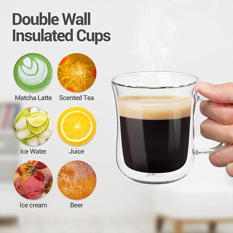 1-4 шт. Двойные стенки стеклянных чашек для эспрессо прозрачная кофейная кружка с ручкой для холодных напитков вина молока сока набор посуды