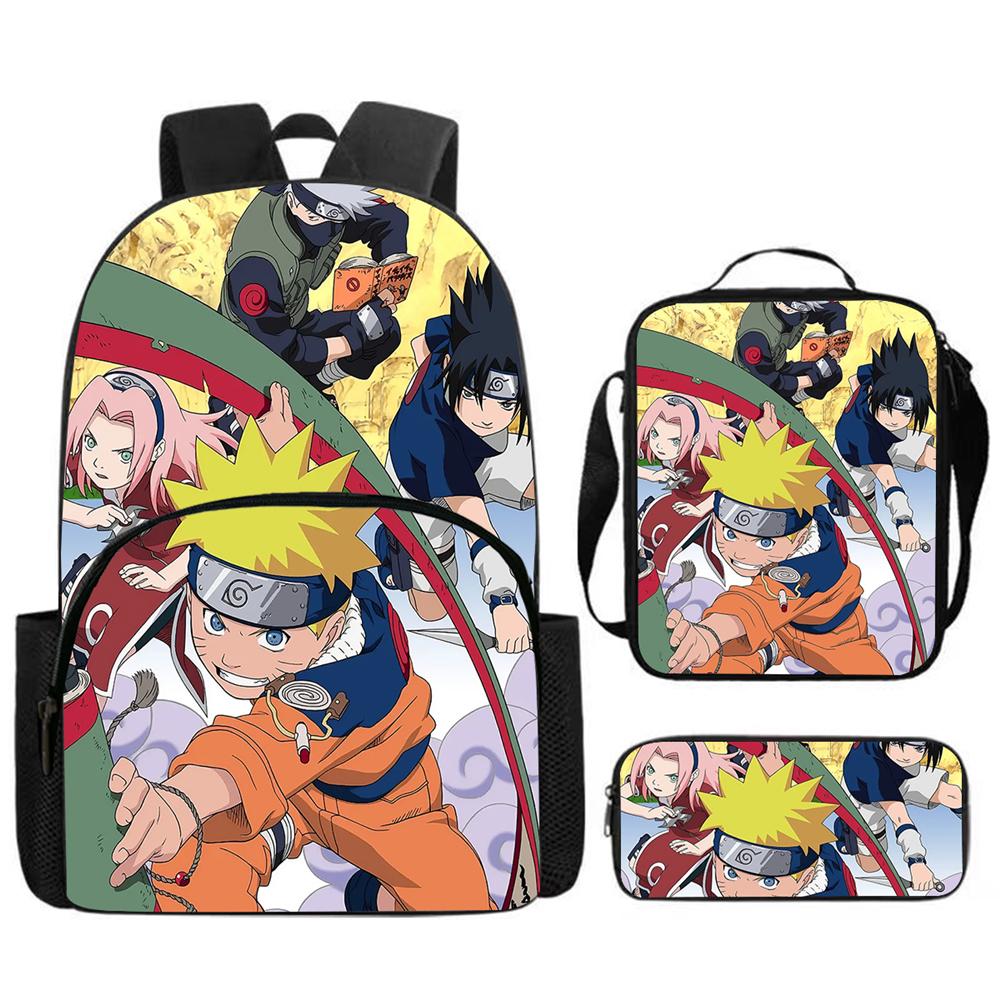 Набор из 2 шт. NARUTO Детский рюкзак с передним карманом и пеналом, легкий, прочный, для школы и повседневного использования, для мальчиков и девочек от 6 до 12 лет