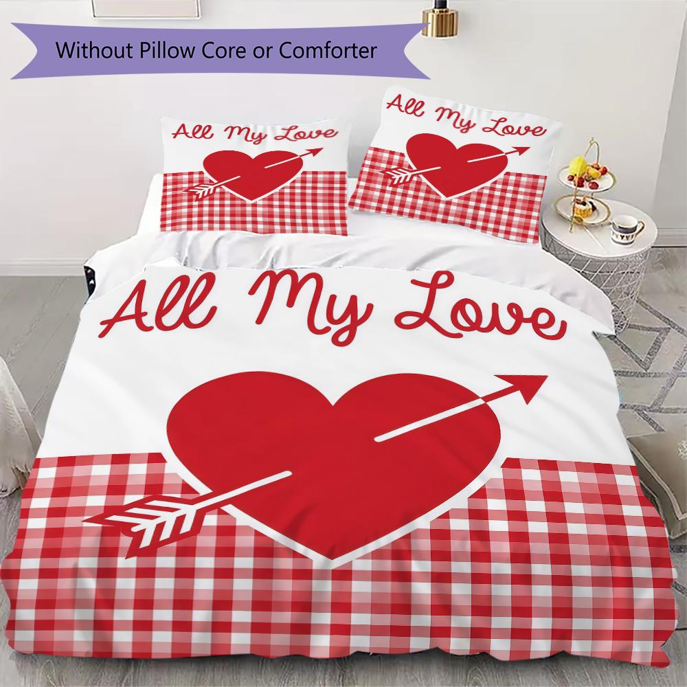 Red Love Pattern Bedding uilt Set uilt Cover Pillowcase Home Decoration Birthday Gift (1 * duvet cover + 2 * pillowcase without core)