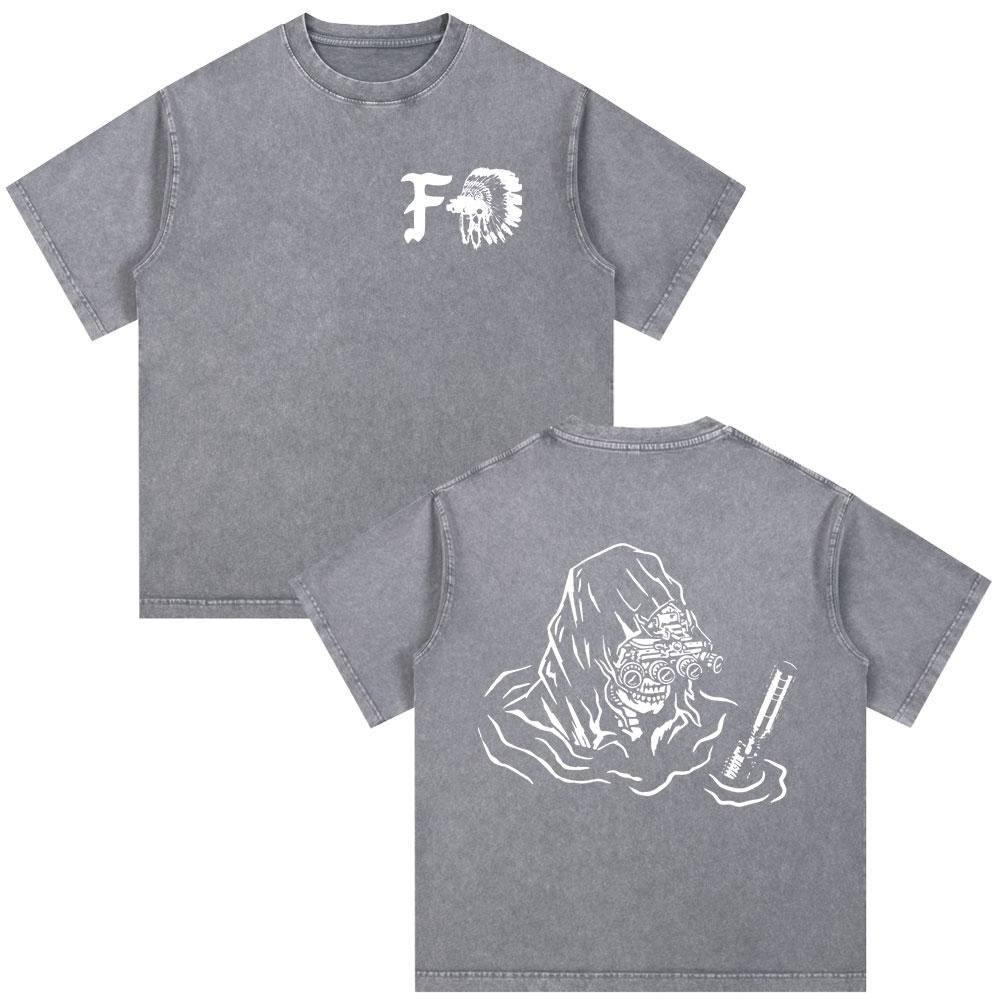 Forward Observations Group Skeleton Skull Vintage Washed Tshirt Men Clothing Fashion Gothic Oversized Casual T Shirt Streetwear