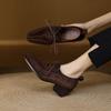 Мода НОВЫЕ Весенне-Осенние Женские Туфли Квадратный Носок Массивный Каблук Обувь Лаконичные Туфли из Натуральной Кожи для Женщин Шнуровка Ручной Работы