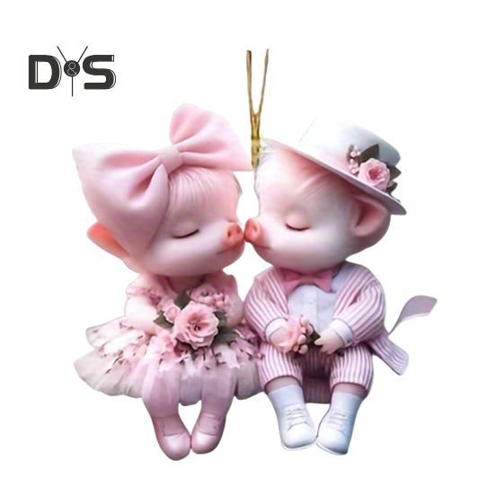 Cartoon Pig Pendant Hanging Decoration with Lanyard Easy To Hang Christmas Hanging Ornaments Acrylic Decorations