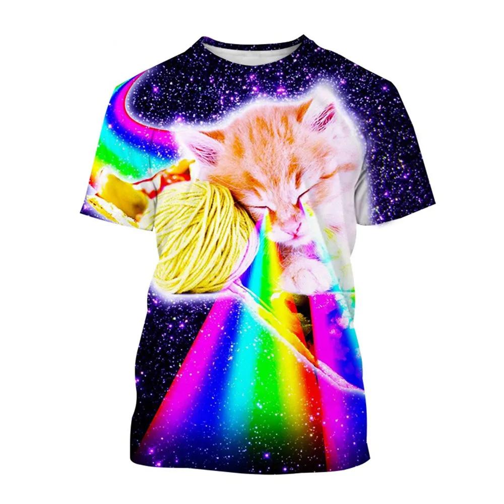 Men's T-shirts Cartoon Laser Pizza Cat Art 3D Print Anime t shirt Men Women Short Sleeve O-Neck Tees Casual Street Y2k Tops