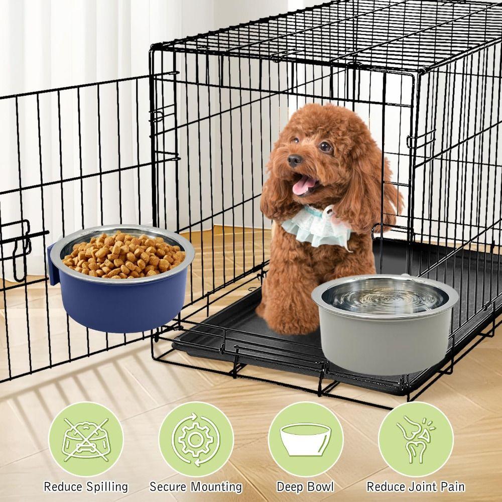 Removable Stainless Steel Dog Bowl Anti-Upset Design Food Water Feeder Hanging Cage Feeder For Pet