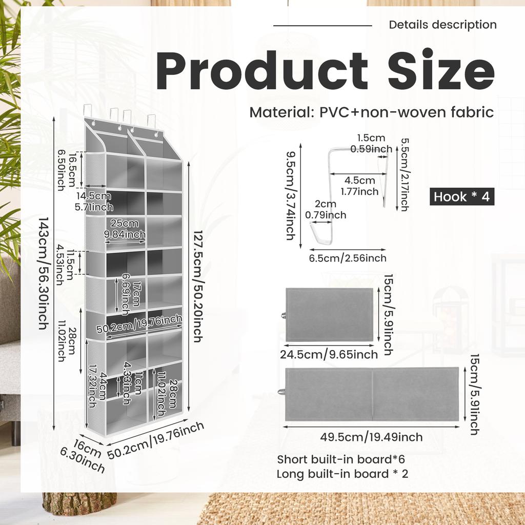 Over the Door Organizer 5 Layers 8 Compartments Double Row Transparent Storage Hanging Bag with 10 Mesh Pockets for Clothes Doll