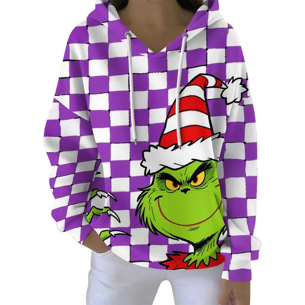 Ladies' Loose And Comfortable Drawstring V-neck Long Sleeved Christmas Printed Sweatshirt