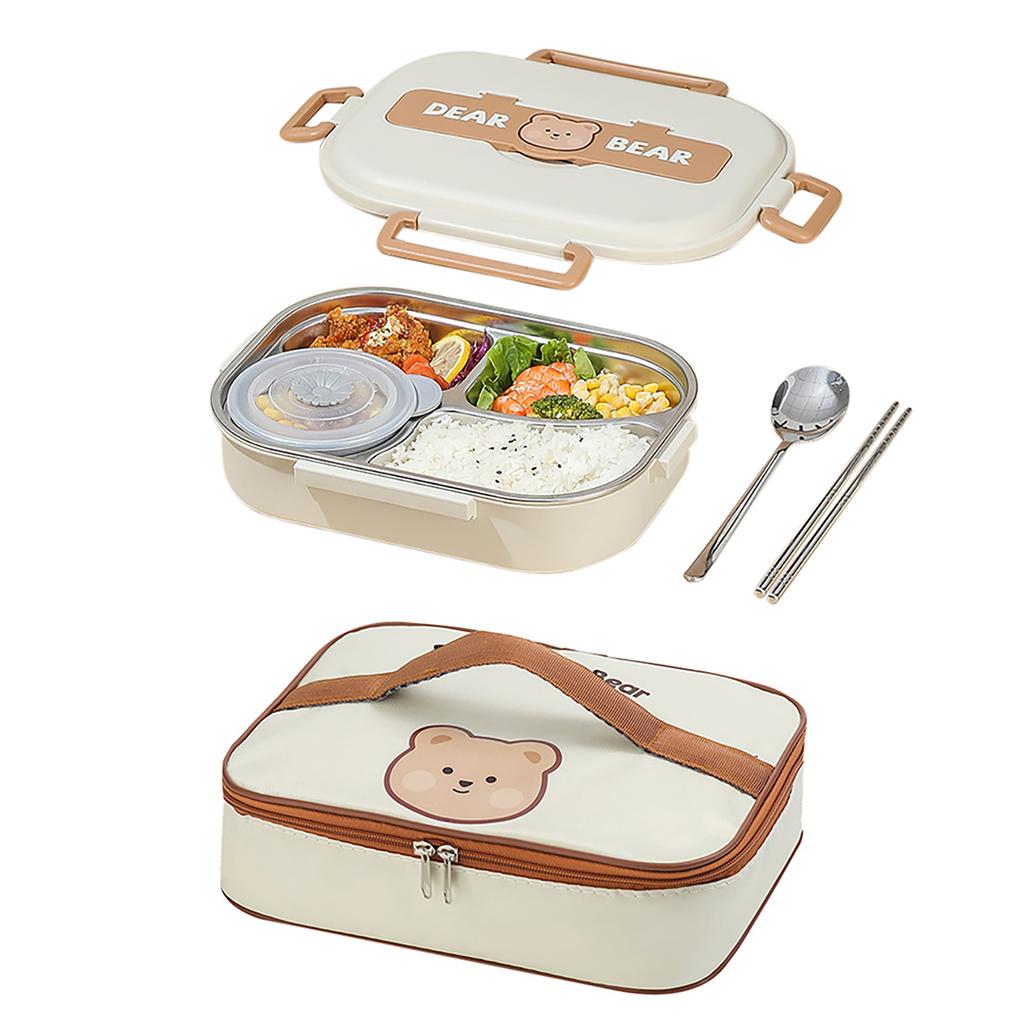 304 Stainless Steel Lunch Box For Kids Food Storage Insulated Lunch Container 4 Compartments Bento Box With Soup Cup Spoons