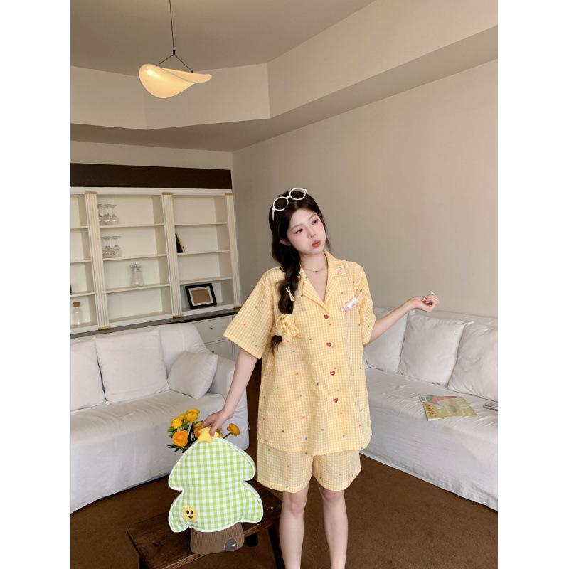 Live stream explosion sweet wind short-sleeved thin pajamas women's cotton cardigan student loungewear women's Korean version set