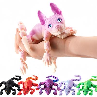 3D-печатная игрушка-антистресс в виде кошки сфинкс, реалистичная фигурка без шерсти, шарнирная кошка, забавная игрушка для любителя кошек, коллекционера, украшение для дома