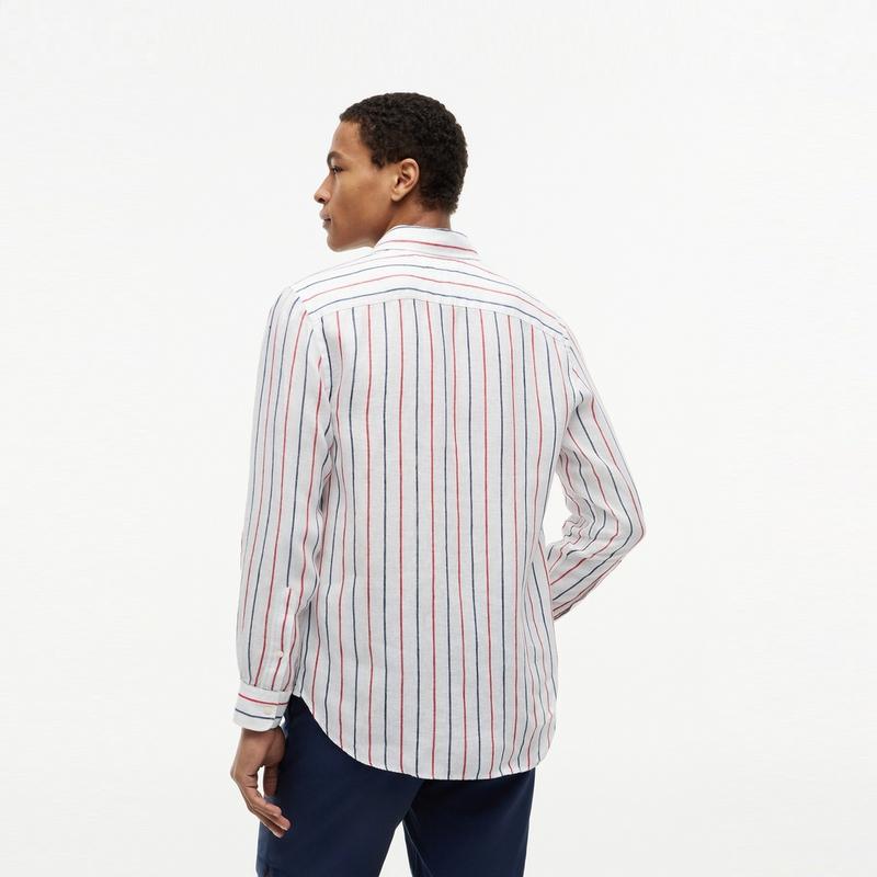 Tommy Hilfiger Удобная льняная повседневная куртка-рубашка в отпускном стиле, с цветовыми блоками, в полоску, с длинным рукавом, мужская, MW0MW43312