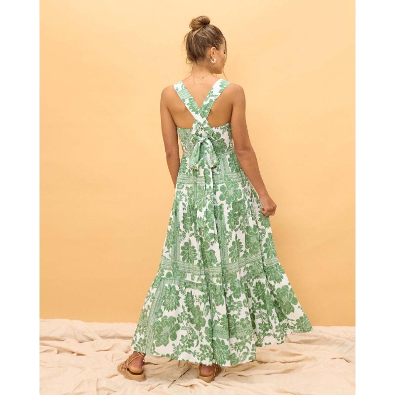 YYFS Женская мода лето весна цветочный узор принт без рукавов подтяжки с высокой талией повседневные платья