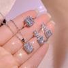 New Princess Cut Diamond Set Exquisite Bright Fashion Micro Set Zircon Earrings Pendant Necklace Party Birthday Jewelry Gift
