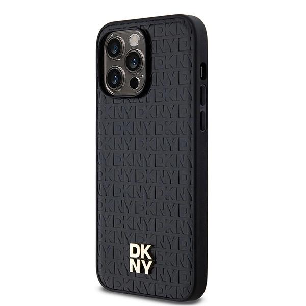 Dkny Leather Monogram Pattern Metal Logo Magsafe Case For Iphone 14 Pro Max - Black