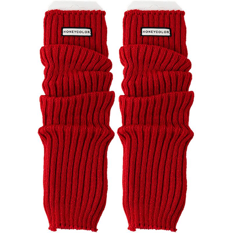 Женские осенне-зимние весенние теплые красные вязаные гетры с оборкой, носки-«куртки» с ворсом