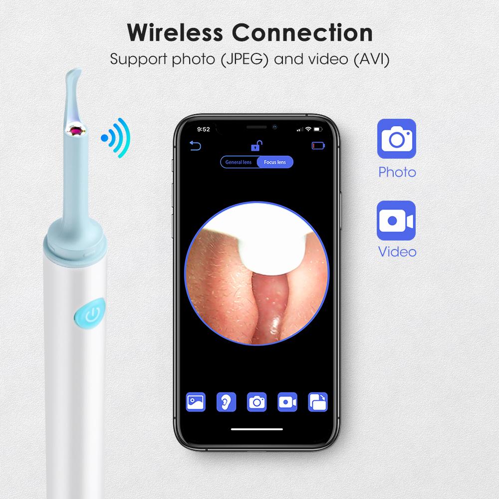 Smart Visual Ear Cleaner WiFi Connected Endoscopic Ear Wax Remover Safe Silicone Ear Spoon Wireless Earpick Tool with LED Light