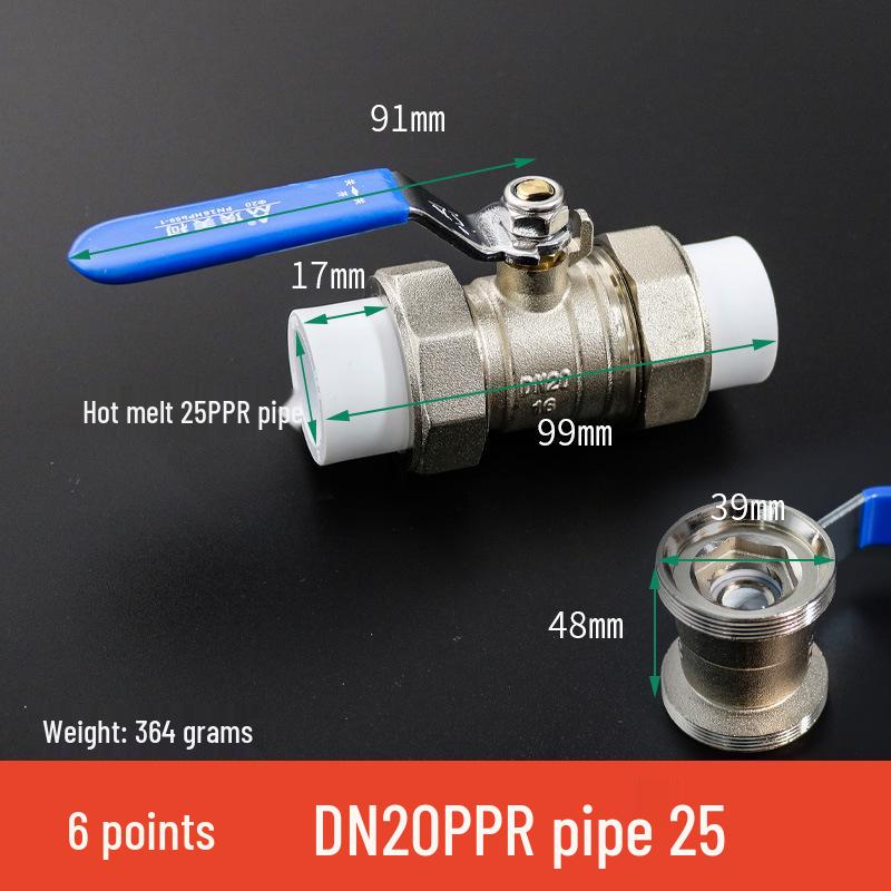 Ameiko PPR Brass Ball Valve, Double Union, Hot Melt Weld, Electroplated, Thickened Design.