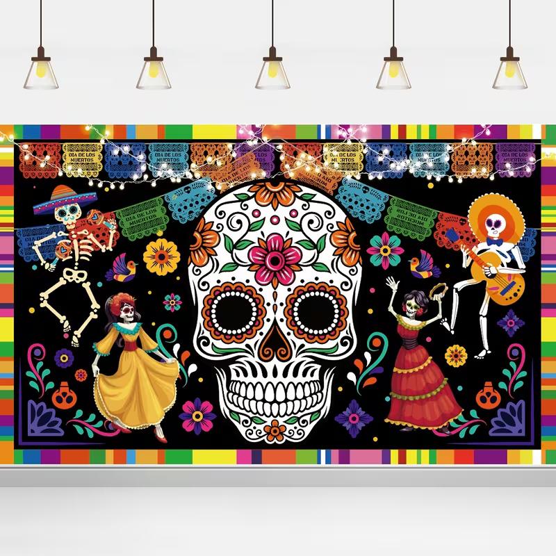 2D Sugar Skull Skeleton Backdrop for Dia de los Muertos Photoshoot