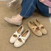 2025 New Round Head Cross Strap Inner Heel Heel Suede Shallow Mouth Mary Jane One Word with Ballet Women's Shoes