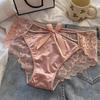 French Satin Lace Mid-Waist Sexy Bow Panties - Breathable Polylactic Acid
