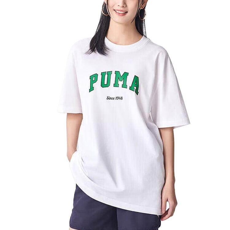 Puma Свободный свитер с круглым вырезом и принтом букв, футболка с коротким рукавом, унисекс, топы, белый цвет 684366-02