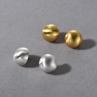 Металлические Серьги-гвоздики с Покрытием из Настоящего Золота 18K, Матовые, Щеточные, Шарики, с Серебряной Иглой S925, Элегантные, Простые и Универсальные