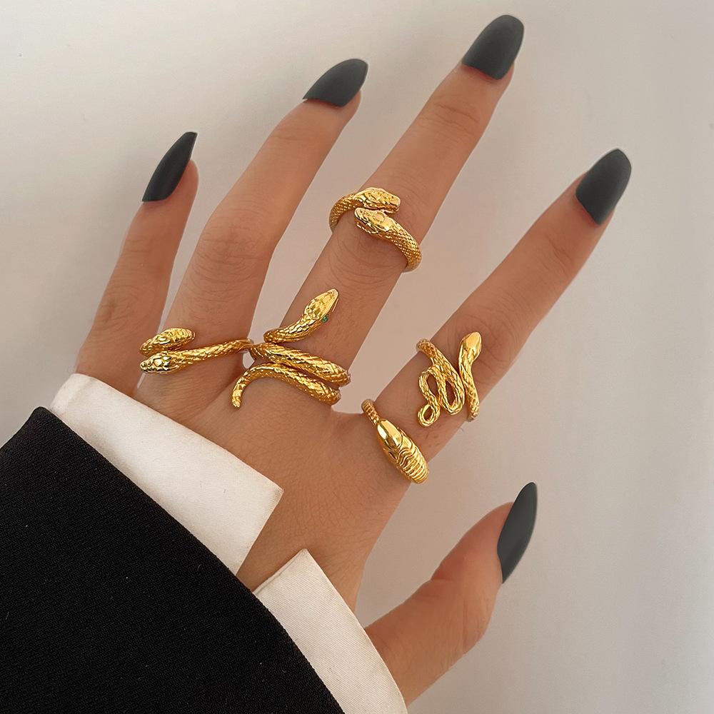 Boho Gold Color Snake Rings Set For Women Vintage Geometric Cross Heart Butterfly Rings Female Finger Rings Trendy Jewelry Gifts