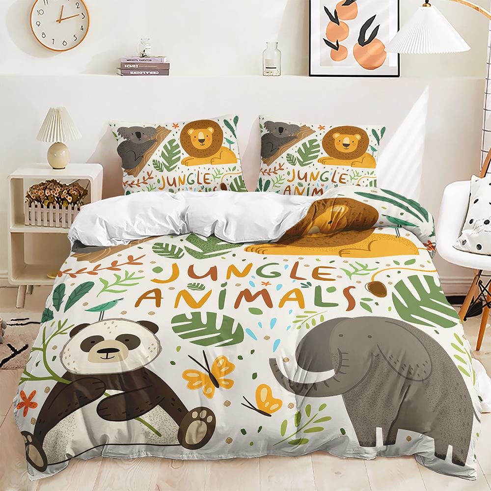 Трехпредметный мультяшный комплект пододеяльника с изображением животных джунглей, цифровая печать, двухпредметный набор, подходит для четырех сезонов