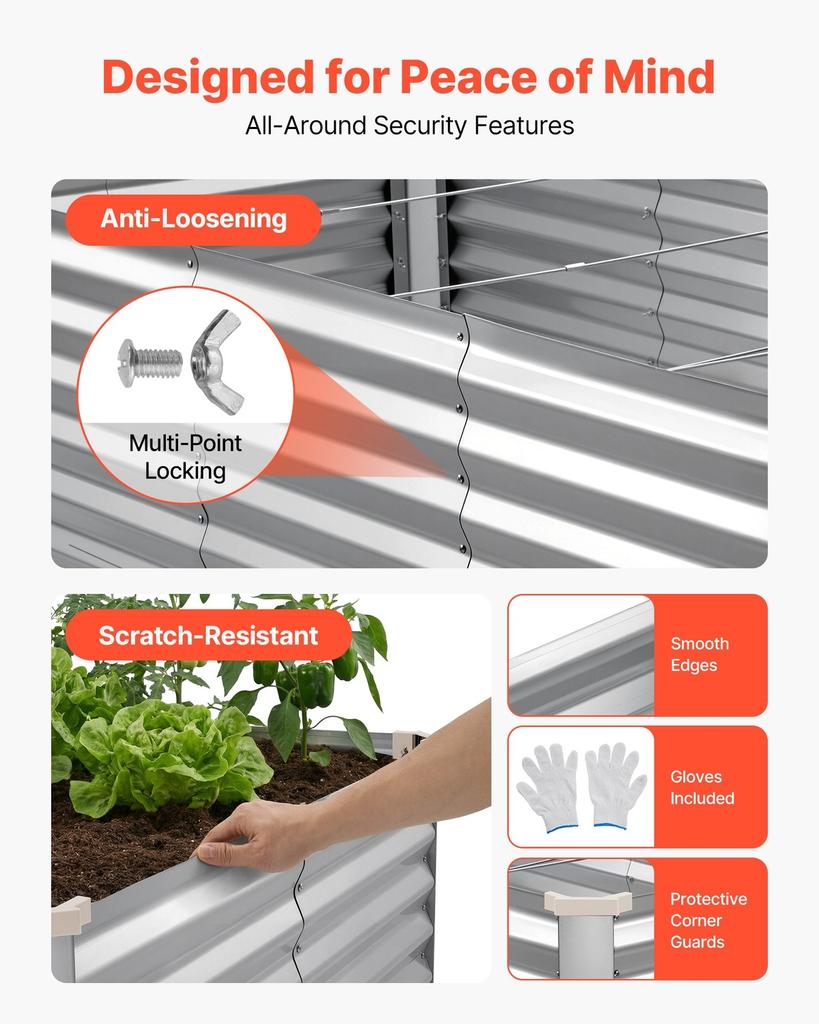 Galvanized Raised Garden Bed, 2400 x 1200 x 620 mm, Rectangular Metal Planter Box Kit Outdoor, Bottomless Elevated Planting Box with Gloves, Alu-Zinc,