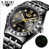 Мужские Модные Деловые Часы Мужские Спортивные Черные из Нержавеющей Стали Роскошные Светящиеся Водонепроницаемые Мужские Кварцевые Часы