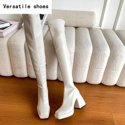 Зимние сапоги выше колена, модные сапоги с боковыми молниями и квадратным каблуком, элегантные женские сапоги в стиле Mordern