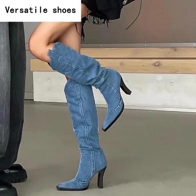 Женские ковбойские сапоги в стиле вестерн, модные туфли на высоком квадратном каблуке, осенне-зимние женские длинные сапоги