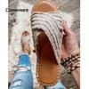 Модные винтажные легкие шлепанцы с открытым носком, повседневные, удобные, плетеные, римские, туфли, женские сандалии, бохо, плоские тапочки 43